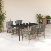 Set Pranzo da Giardino 5 pz con Cuscini Beige Misto Polyrattan