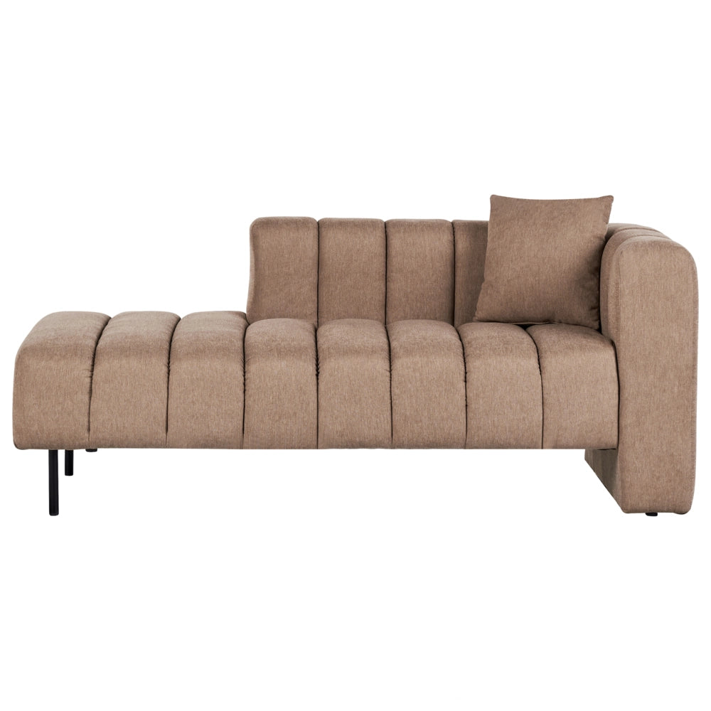 Chaise Lounge con Rivestimento in tessuto marrone Gambe nere Cuscino aggiuntivo lato destro Design moderno e glam