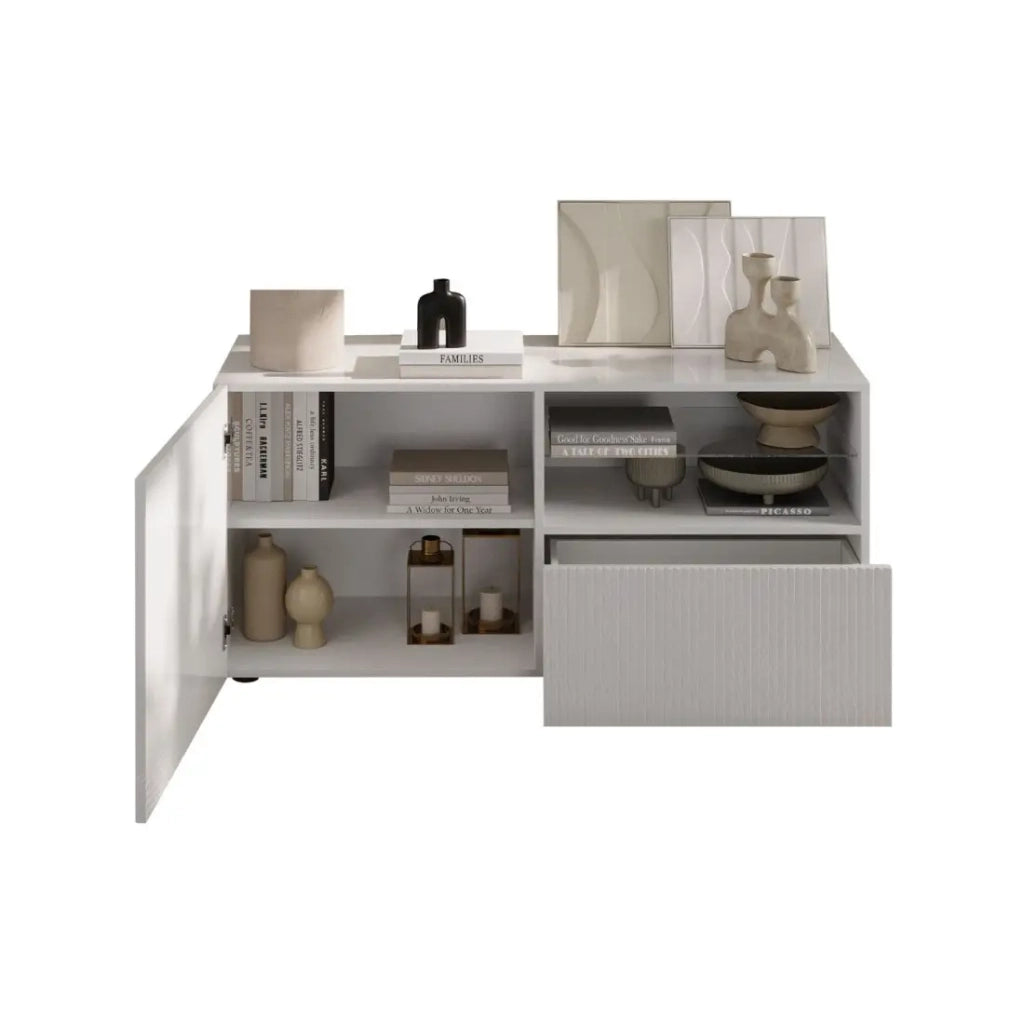 Mobile TV SCENA – L121 x H57 x P42 cm – Bianco lucido lacato