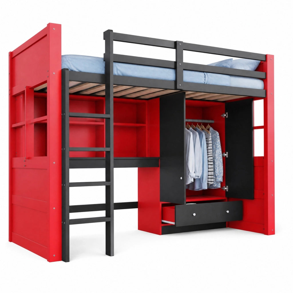 Letto a soppalco gaming 90x200 con scrivania e armadio