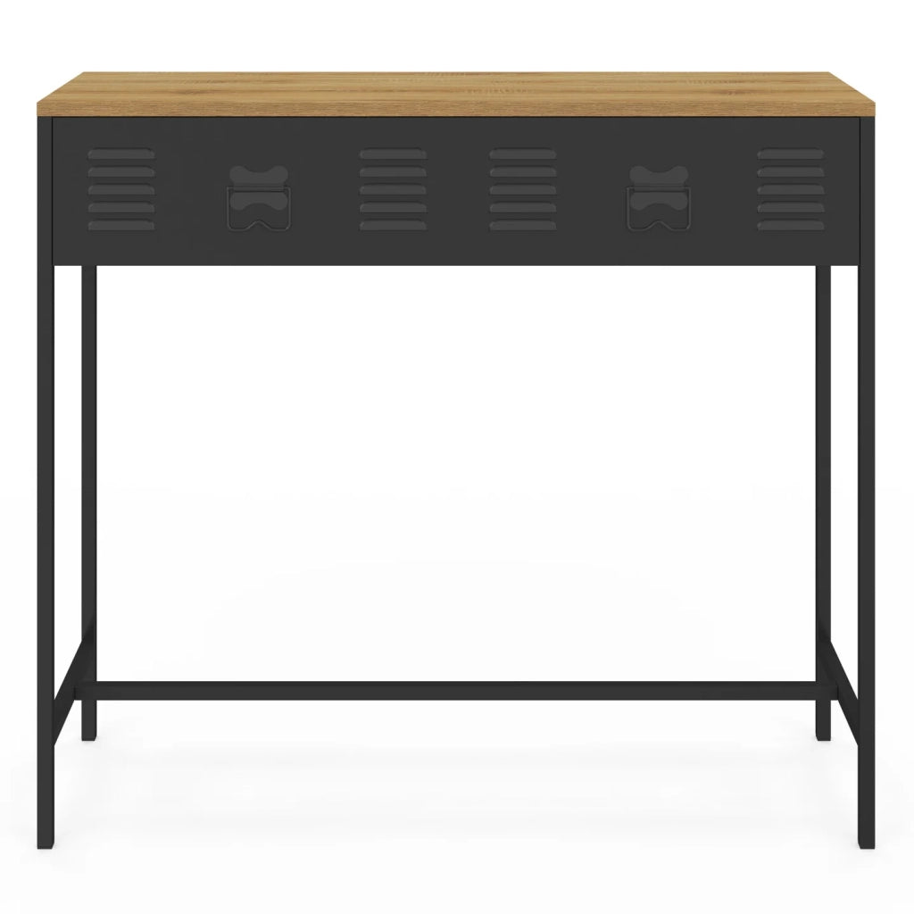 IDMarket - Consolle a 1 cassetto ESTER con piano in metallo nero e legno dal design industriale
