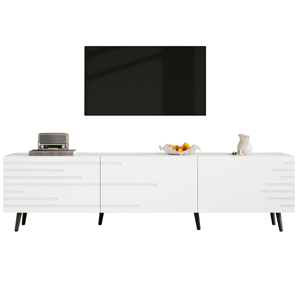 Mobile TV bianco 180x40x48 cm in MDF con 3 ante a ribalta e stampa 3D