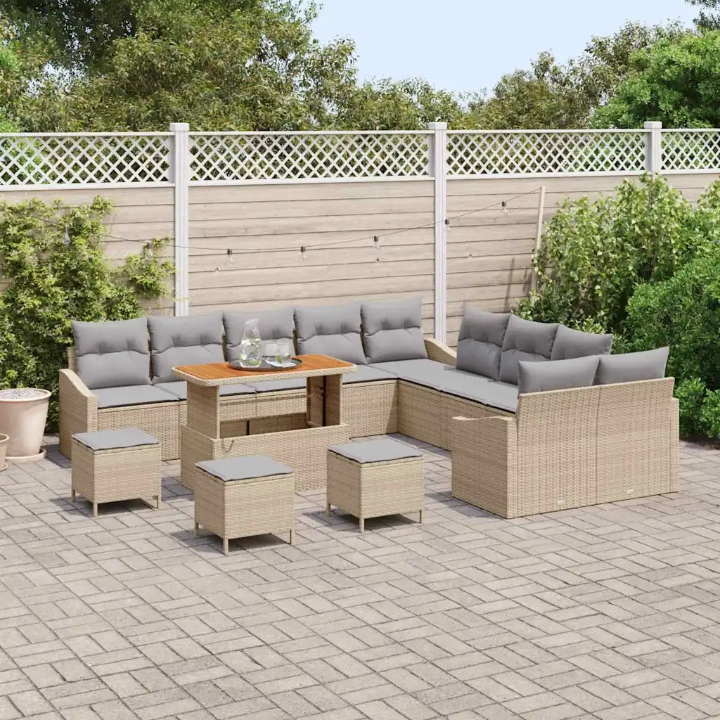 Set Divano da Giardino con cuscino 13 pcs Beige Poly Rattan 3364672