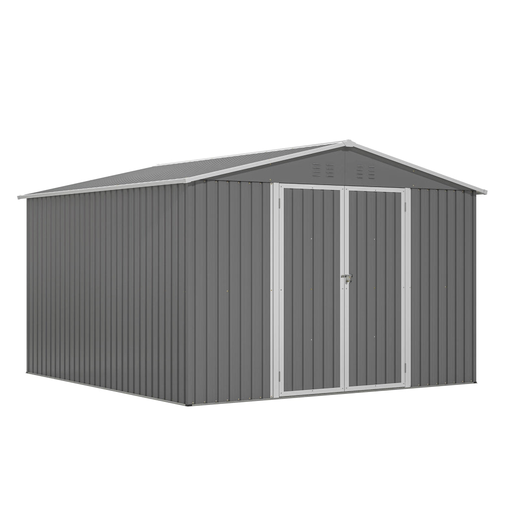 Casetta da giardino con porte chiudibili e telaio di base per esterno in metallo grigio 300×311.4×200 cm