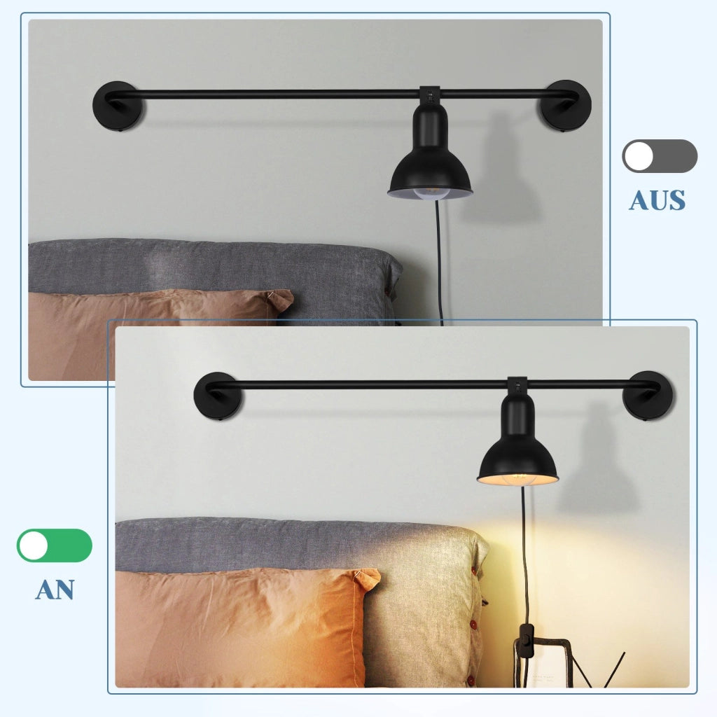 ZMH Applique da parete nera per interni Con interruttore E27 faretto da parete vintage industriale senza lampadina
