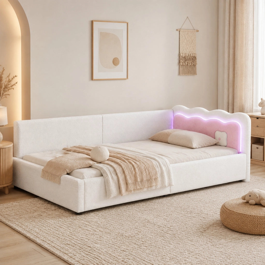 LETTO da giorno 90x200 cm Bianco con illuminazione LED