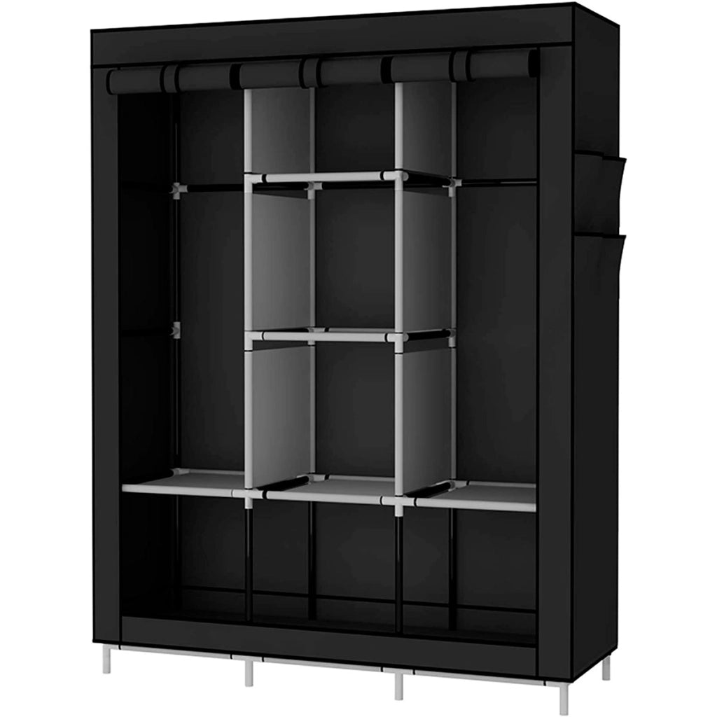 Armadio Vestiario In Tessuto Con Ante Con Cerniera E Tasche Laterali Nyana Home Misure 170x127x45cm Nero