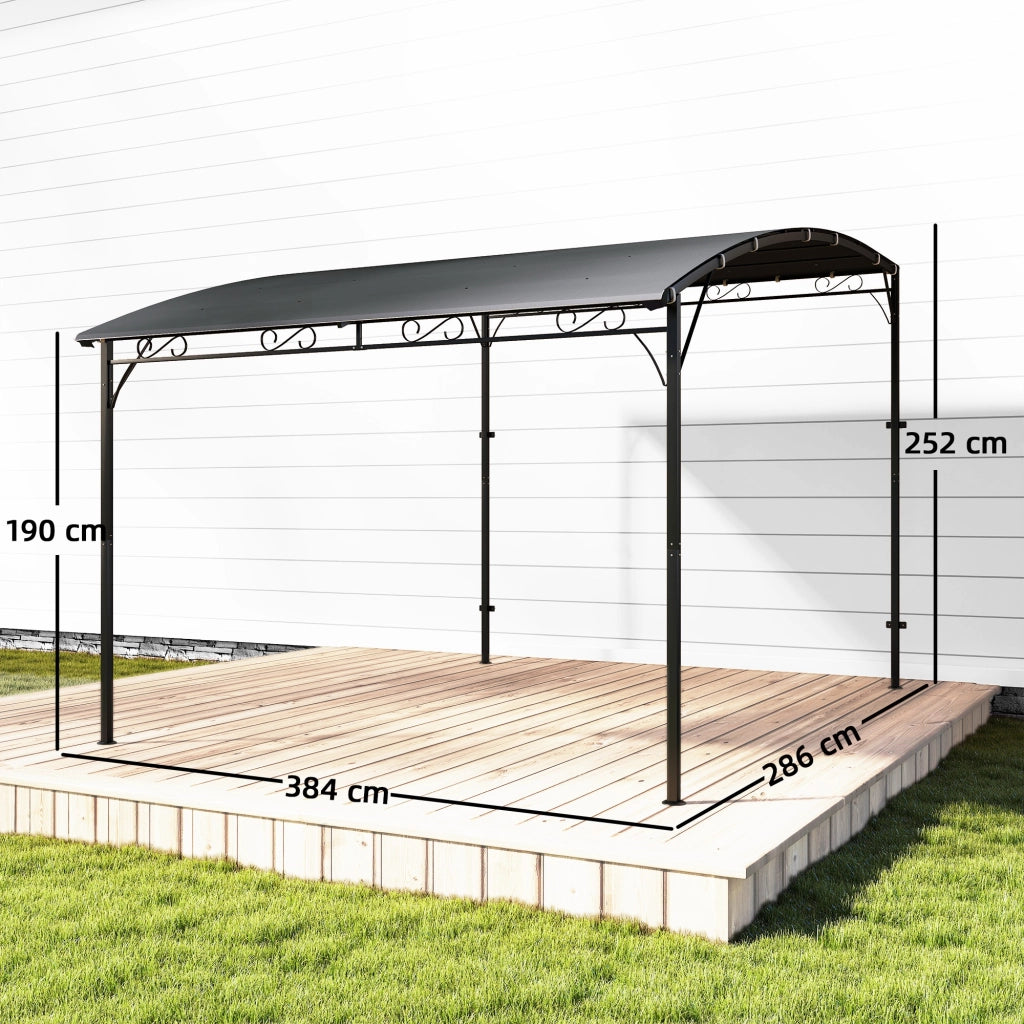 Gazebo Pergola con 16 Fori di Drenaggio, in Metallo e Poliestere, 3.8x2.8 m, Grigio