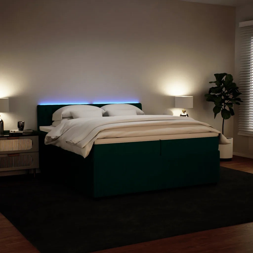 Giroletto a Molle con Materasso Verde Scuro 200x200 cm Velluto