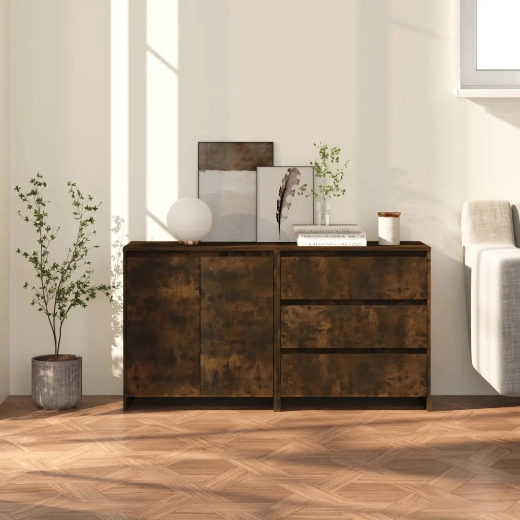 Credenze 2 pz Rovere Fumo in Legno Multistrato 3098062