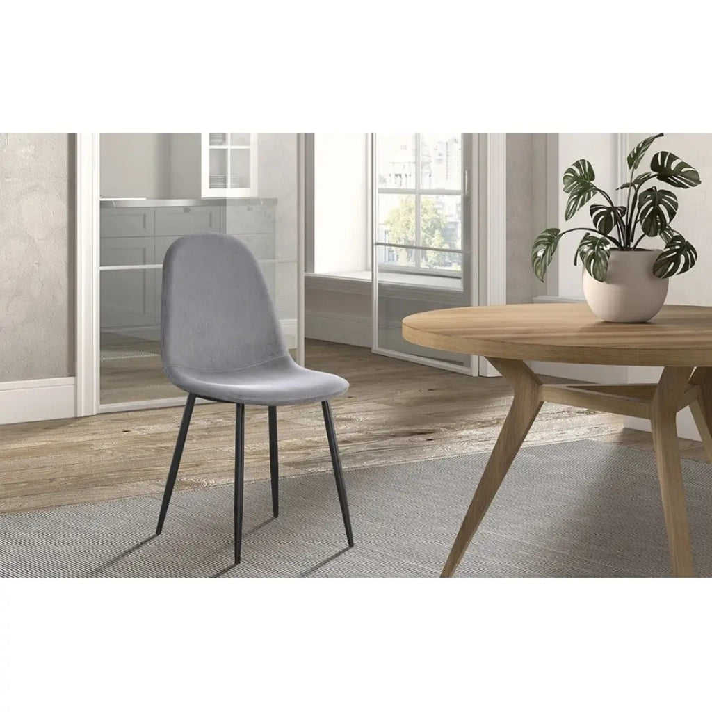Sedia BOÏ - Velluto grigio - Piedi in metallo nero - Design moderno
