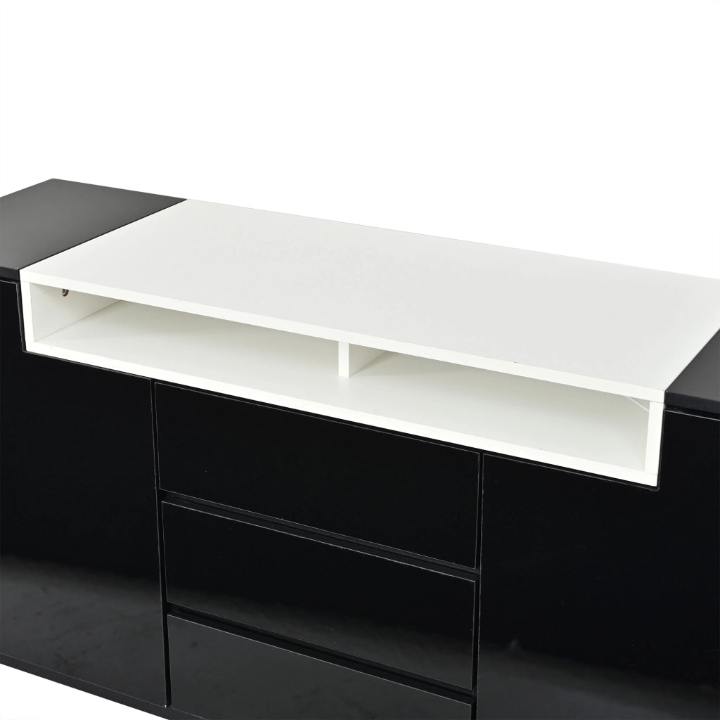 Credenza con 2 ante e 3 cassetti; illuminazione LED; per soggiorno; 140x40x68 cm; nera