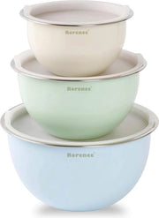 Set di contenitori in acciaio inossidabile con coperchio, set di 3 colorati per la cucina - 1,5 l, 3 l, 5 l - lavaggio a mano consigliato