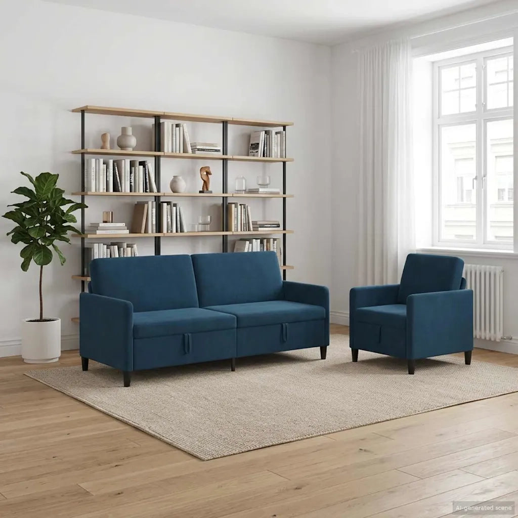 Set di Divani con Storage 2 pz Blu Poliestere 3429255