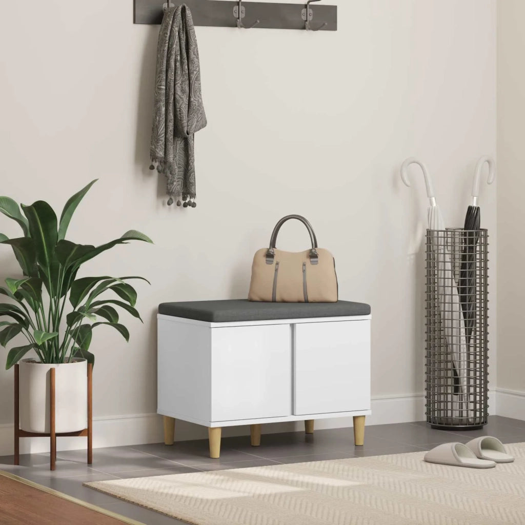 Panca per ingresso con cuscino con porta Bianco 60 x 38 x 46 cm
