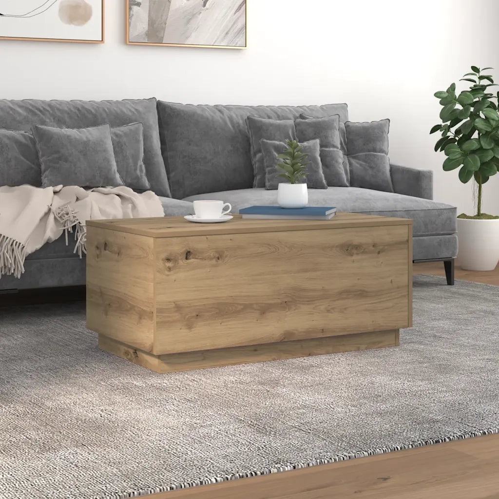 Tavolino da Salotto con Luci LED Rovere Artigianale 90x50x40 cm 857723