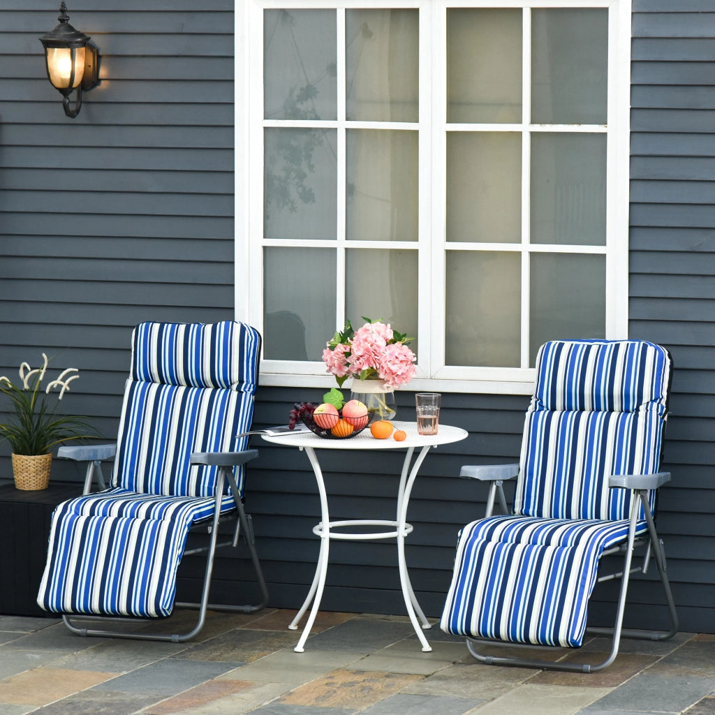 Set 2 Sdraio Pieghevoli Giardino ¨C Xylo ¨C Acciaio Poliestere Blu Crema 60x75x102