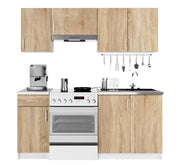 AKORD Set di Mobili da Cucina LIMA 180 cm Bianco 180 cm 7 ante 1 cassetto inserto frontale Sonoma Quercia 180x44,5x203 cm