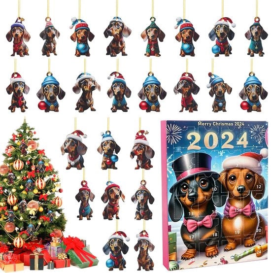 Decorazione di Natale per Albero - Calendario dell'Avvento 2024 - 24 Giorni - Pupazzo di Neve da Appendere - Supporto in Acrilico 2D - Adatto per Bambini - Facile da Utilizzare