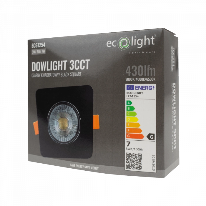 Faretto LED da incasso CCT nero quadrato Ecolight