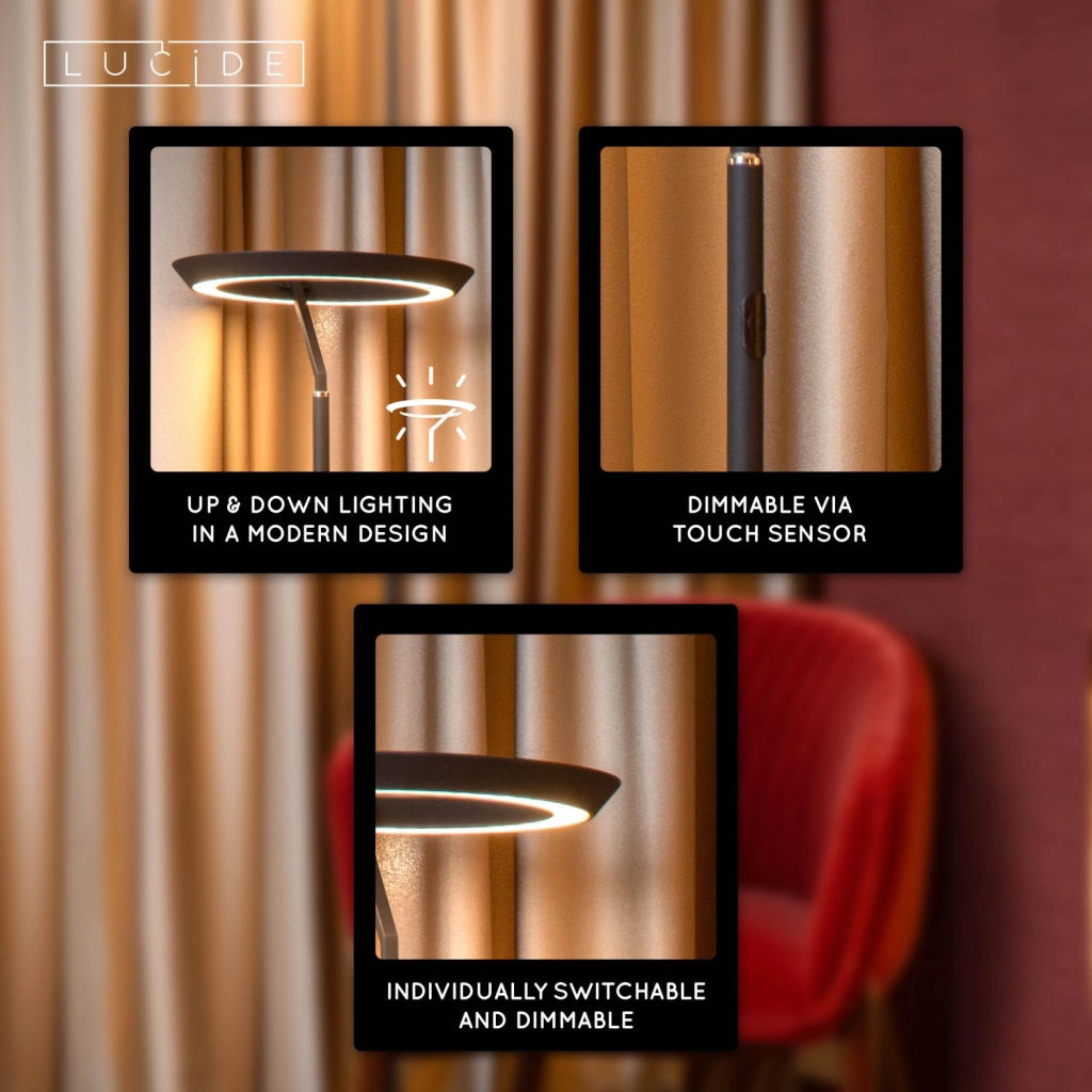 Lampada da terra LED CELESTE nera metallo Lucide