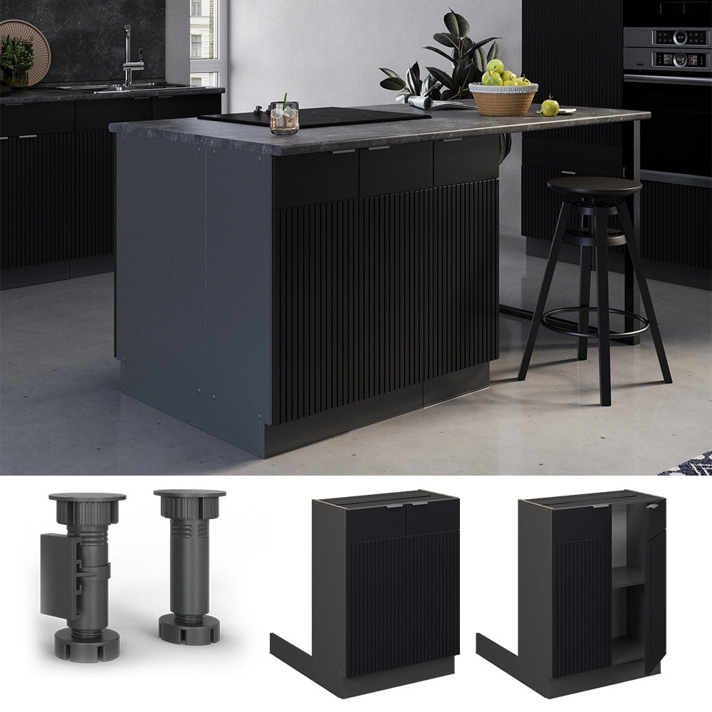 Isola cucina Fame-Line Nero rigato/Antracite 60 cm senza piano di lavoro Vicco