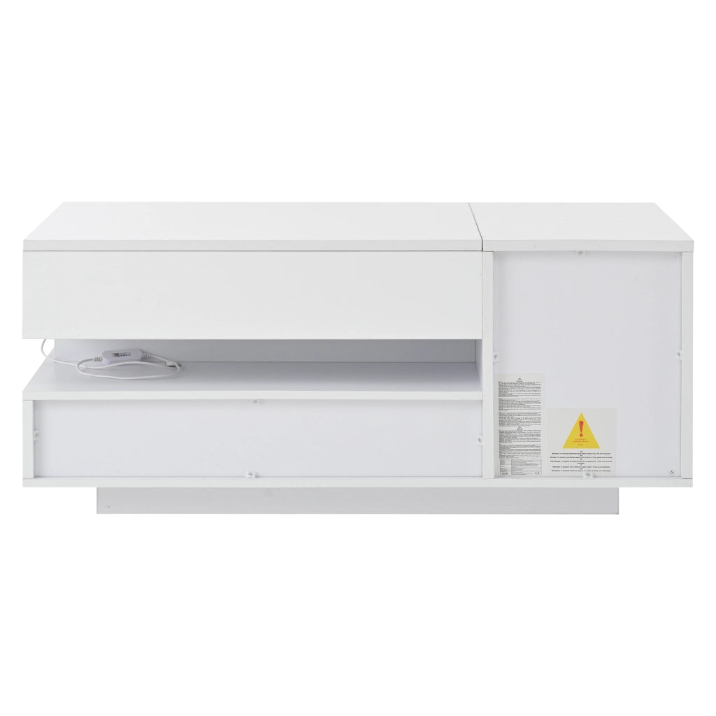 OKWISH Tavolino da Salotto Alzabile con 1 Cassetto e 1 Anta, LED e Vano Nascosto, per Soggiorno, 95 x 50 x 34.5 cm, Bianco