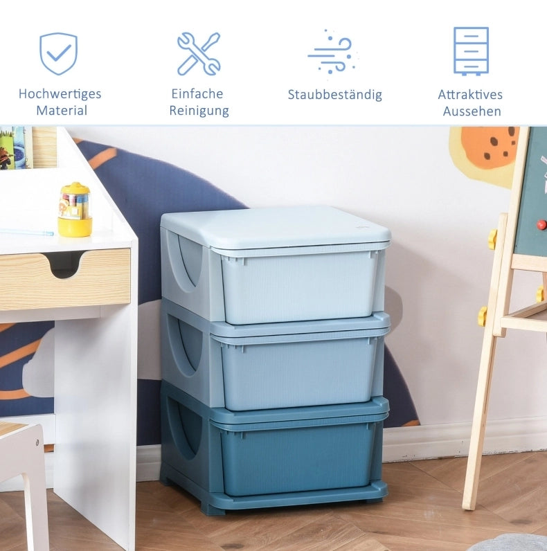 Contenitore per bambini con 3 cassetti, blu