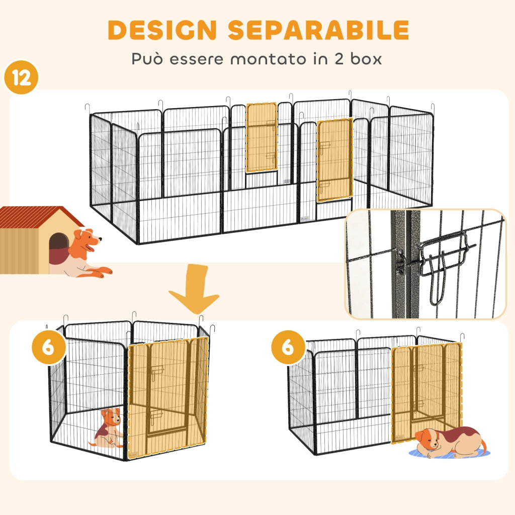 Recinto per Cani Modulabile a 12 Pannelli ¨C Zephmum ¨C Grigio 80x100 cm Pieghevole