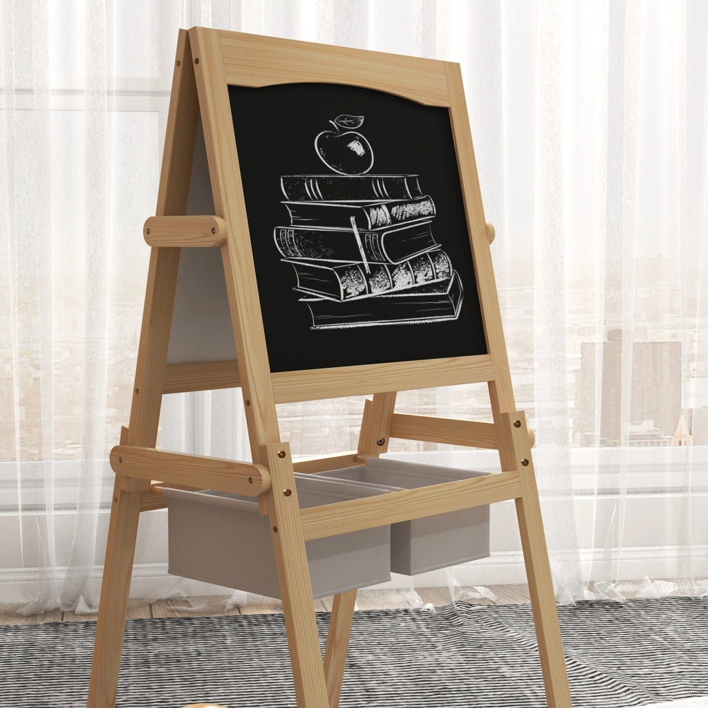 Lavagna 3 in 1 con Cavalletto per abambini 58x50,5x109 cm con Cestini Legno Naturale