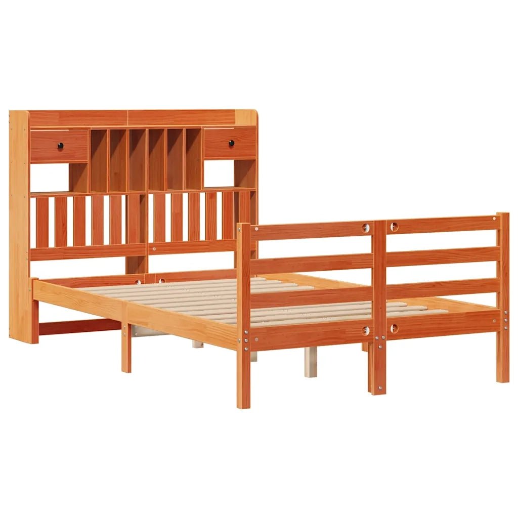Letto Libreria senza Materasso Marrone Cera 135x190 cm in Pino 3321951