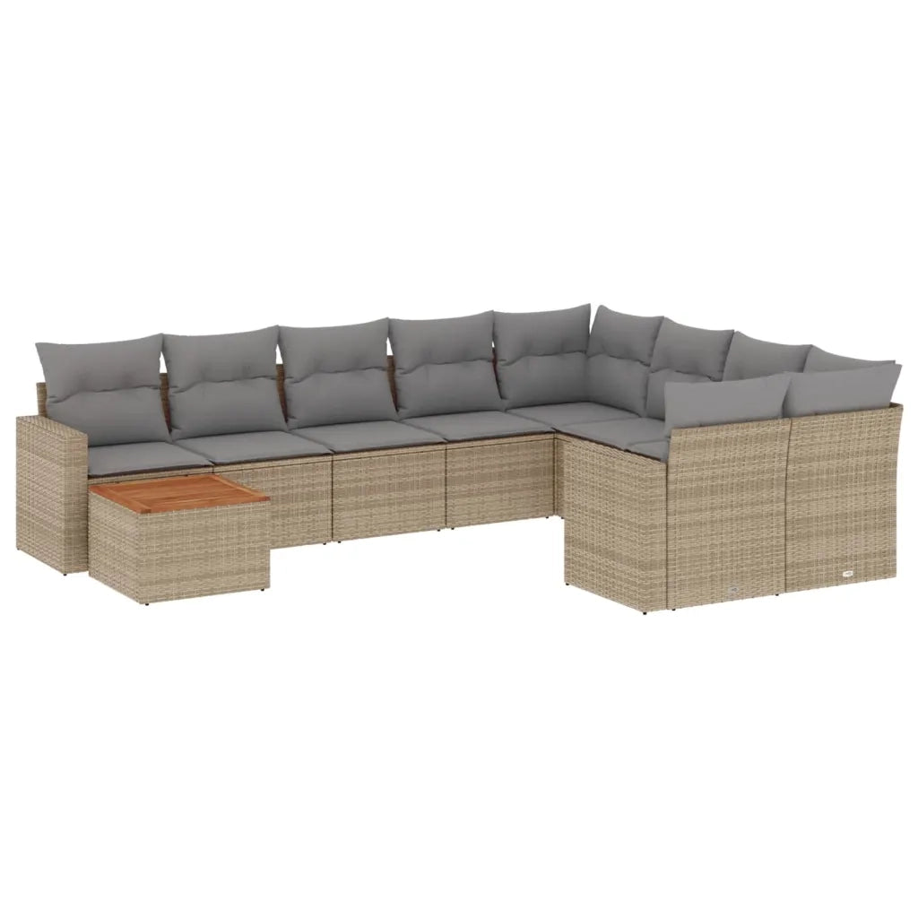 Set Divano da Giardino 10 pz con Cuscini Beige Misto Polyrattan