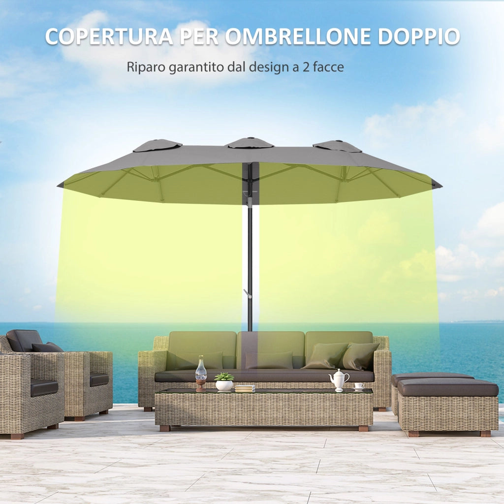 Ombrellone Doppio 285x147x227 cm Inclinabile a 45° con Prese d'Aria in Acciaio e Poliestere Grigio