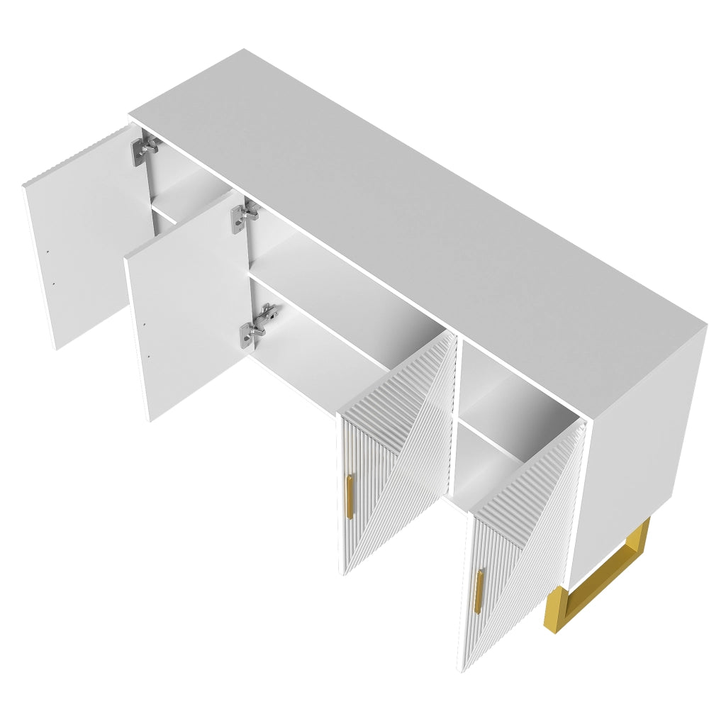 Credenza Bianca Moderna 150 cm Madia 4 Ante Lucida con Maniglie Dorate e Ripiani Regolabili