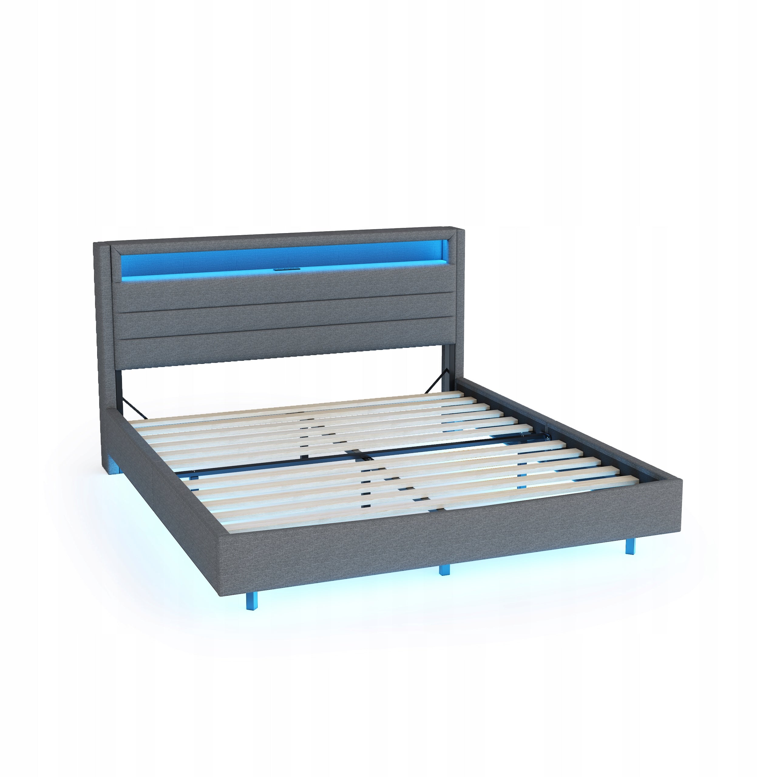 Letto imbottito 160x200 - Xylo - Grigio con USB e LED