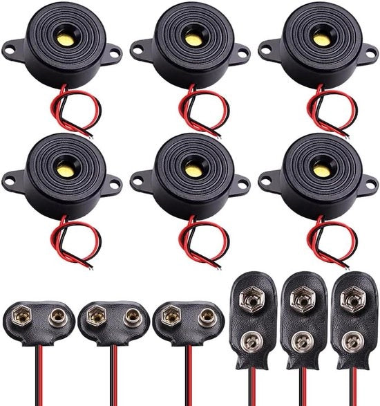 Zumatori elettronici a piëzo - 6 pezzi DC 3-24V + batteria 9V connettore a clip