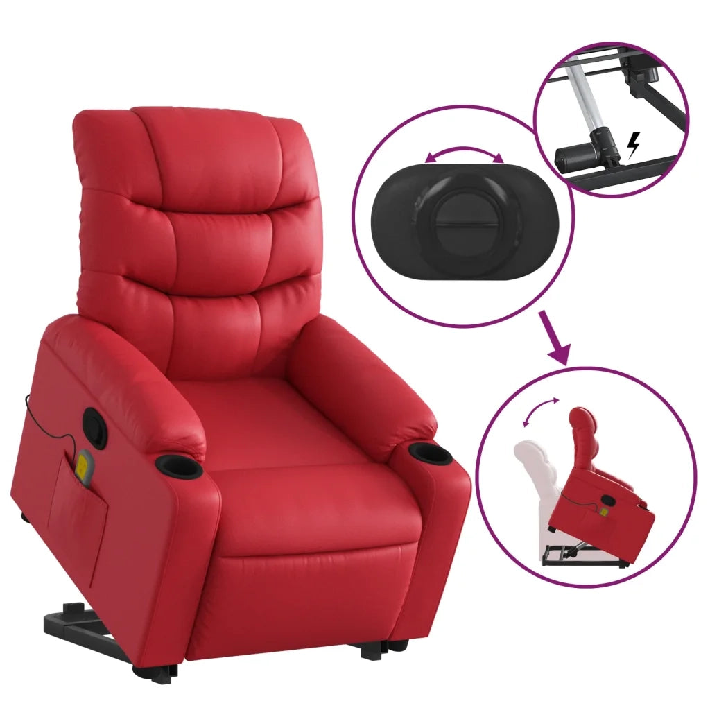 Poltrona Alzapersona Reclinabile Massaggio Rosso in Similpelle 3206611