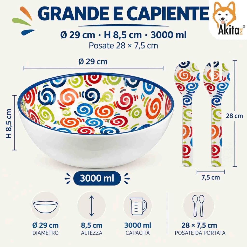 Akitaink Insalatiera Brio in Melamina 29 cm con Posate