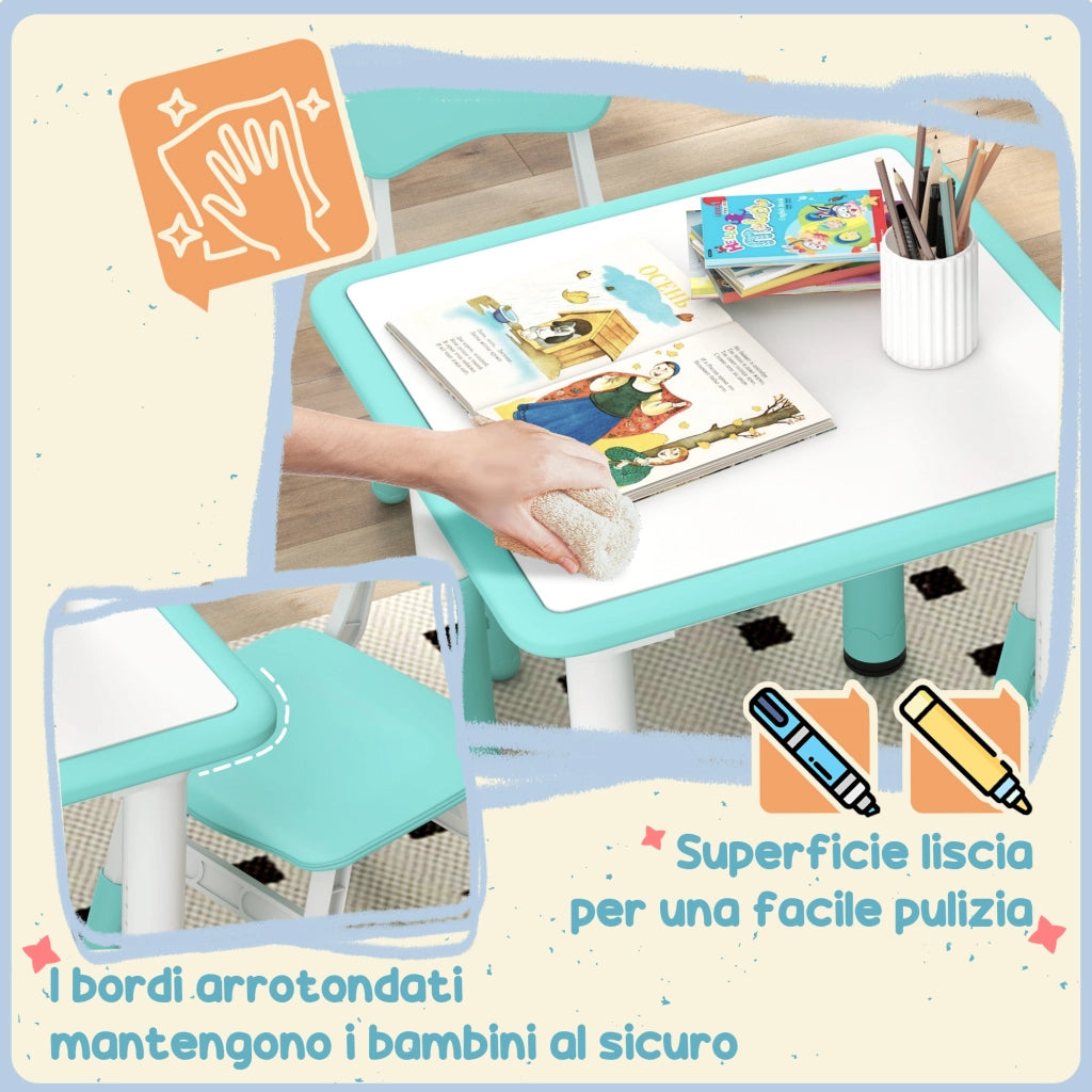 Set Tavolo e Sedie per Bambini 5pz ¨C zephmum ¨C Verde, 60x60x46-58 cm