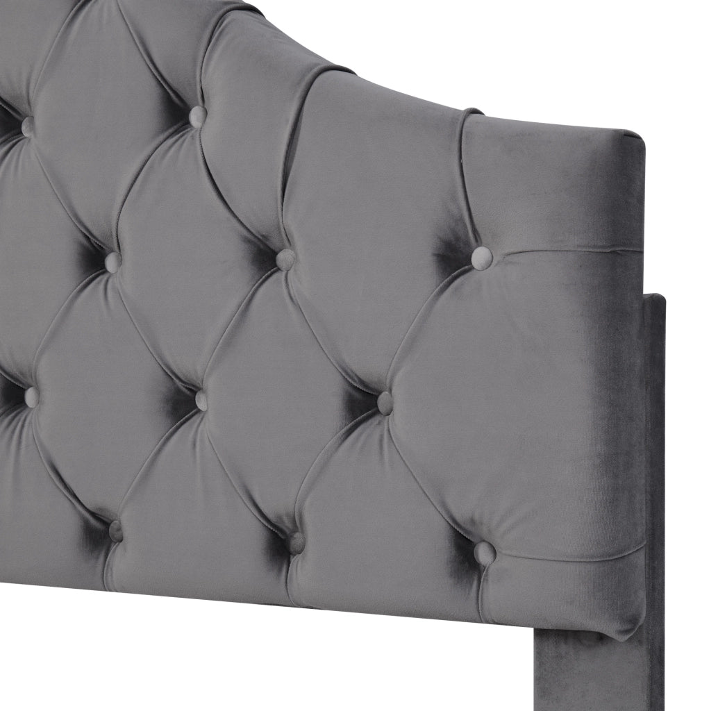 Letto imbottito 90x200 cm; testiera imbottita e struttura stabile; velluto grigio