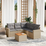 Set Divano da Giardino 6 pz con Cuscini Beige in Polyrattan
