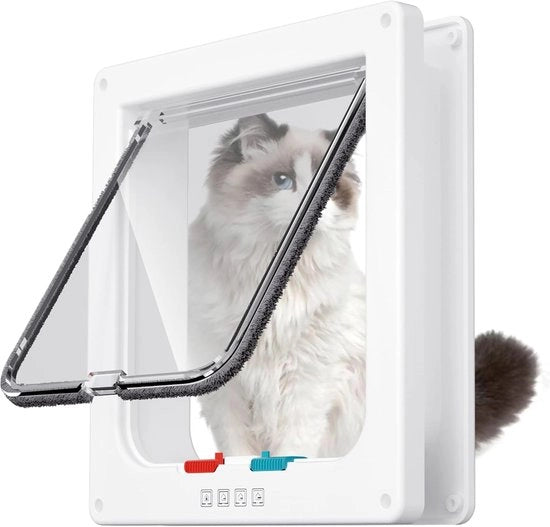 Porta gatto grande, porta interna, porta per animali, adatta per gatti, porta esterna, 4 posizioni di blocco, adatta per finestre e muri (bianco).