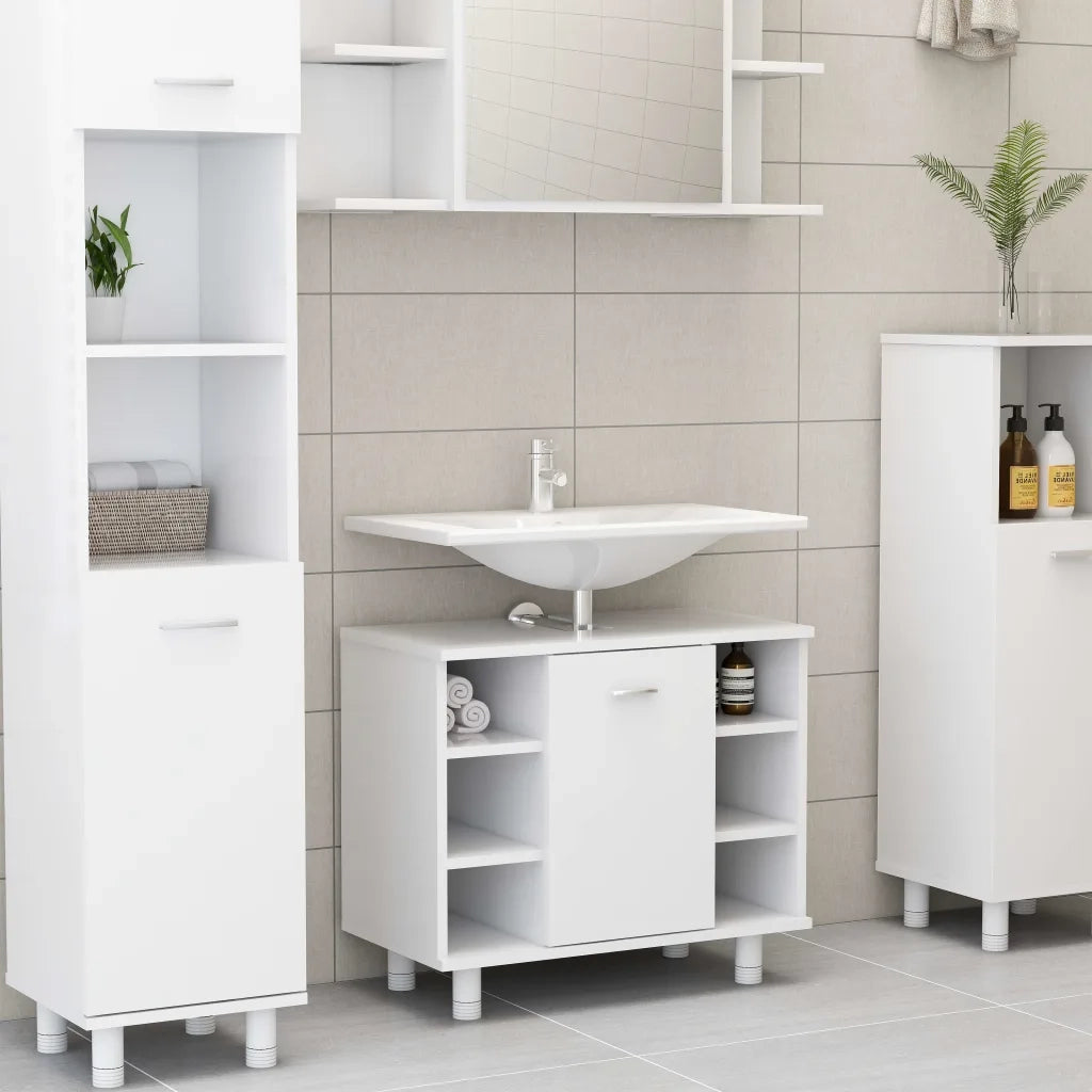 Set Mobili da Bagno 3 pz Bianco in Truciolato 3056952