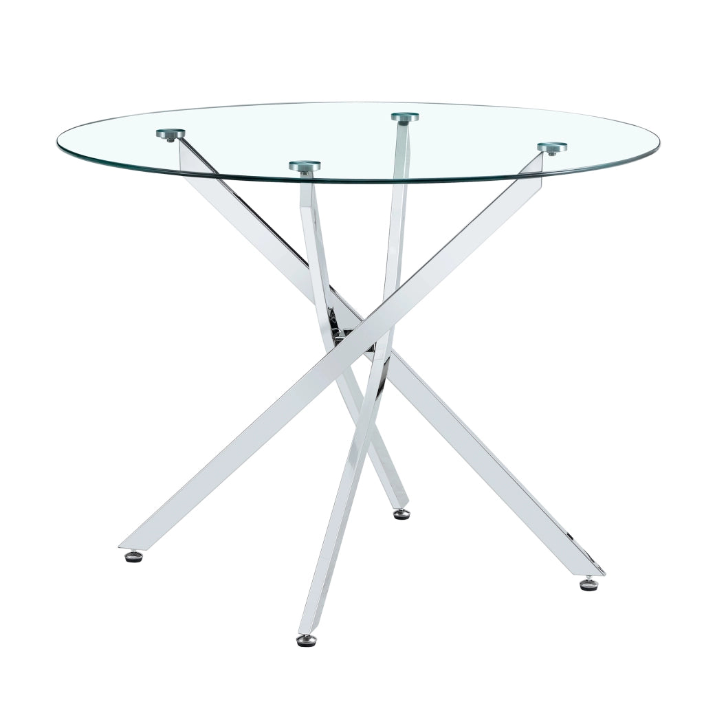 Tavolo da pranzo con piano in vetro e base in metallo per cucina 88 cm