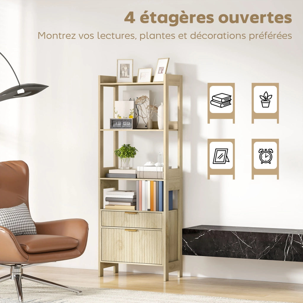 Libreria con cassetti e ripiani aperti ¨C Minimal ¨C legno naturale, 60x30x160 cm