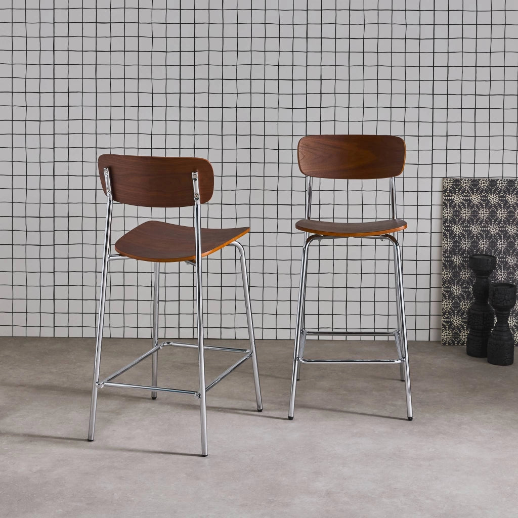 Set di 2 sgabelli da bar vintage metallo e compensato, grigio perlato