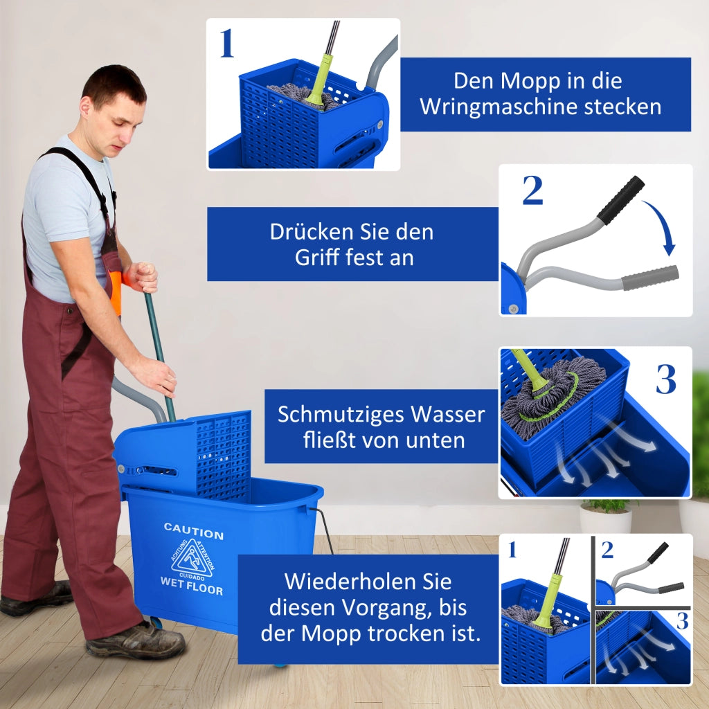 CARRELLO PULIZIA Secchio 20 L Blu con strizzatore e separatore 60x27x70,5 cm