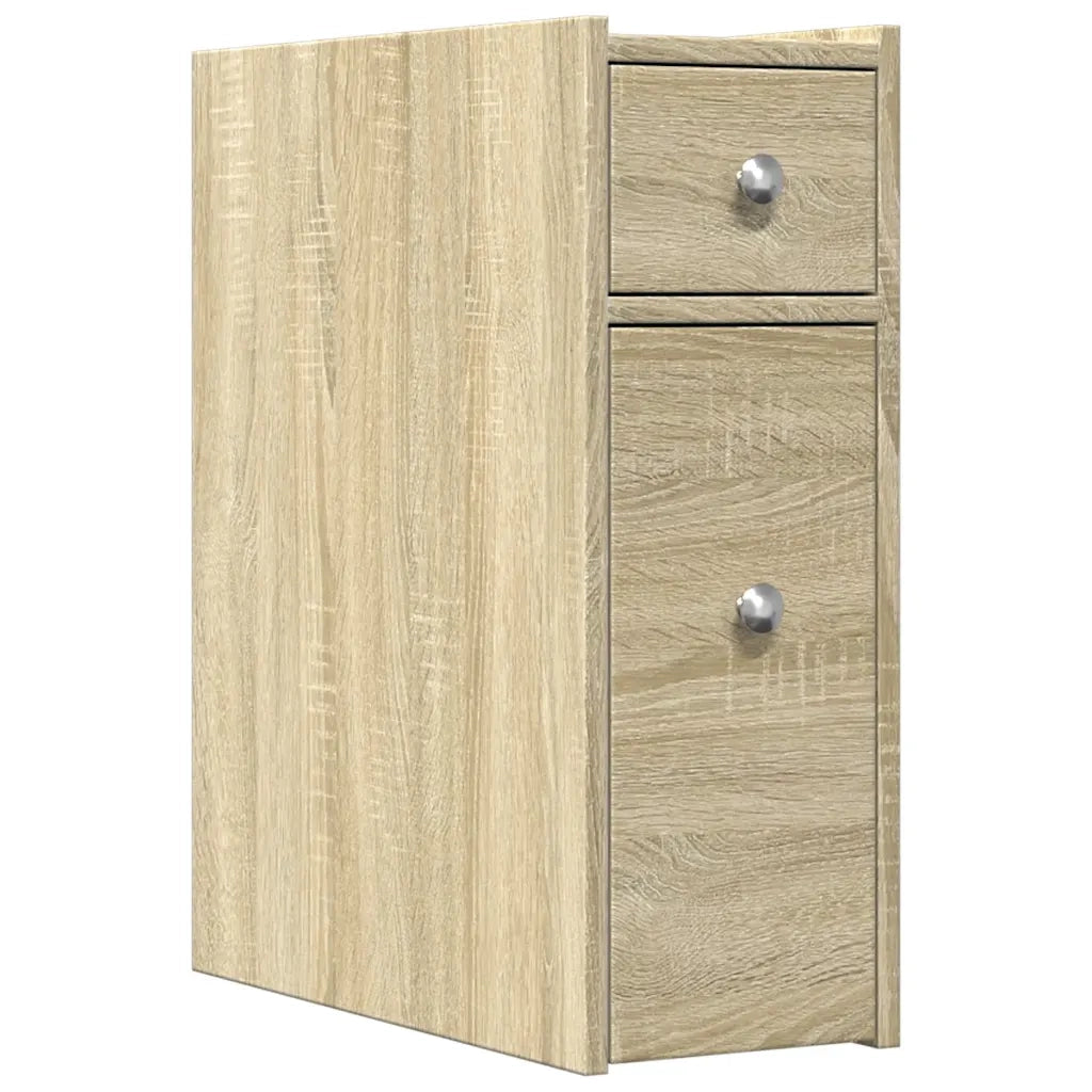 Armadietto da Bagno Stretto con Ruote Rovere Sonoma Truciolato 855288