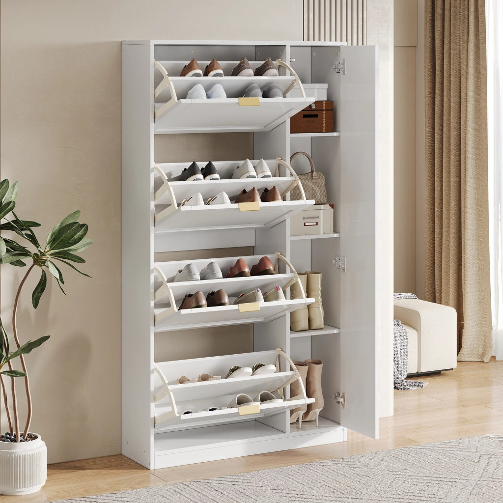 Scarpiera con 4 vani e ripiani regolabili; con specchio - per ingresso - 80×24×147 cm