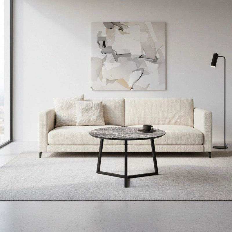 Tavolino da salotto Klint con piano effetto marmo nero arabesque e gambe nere